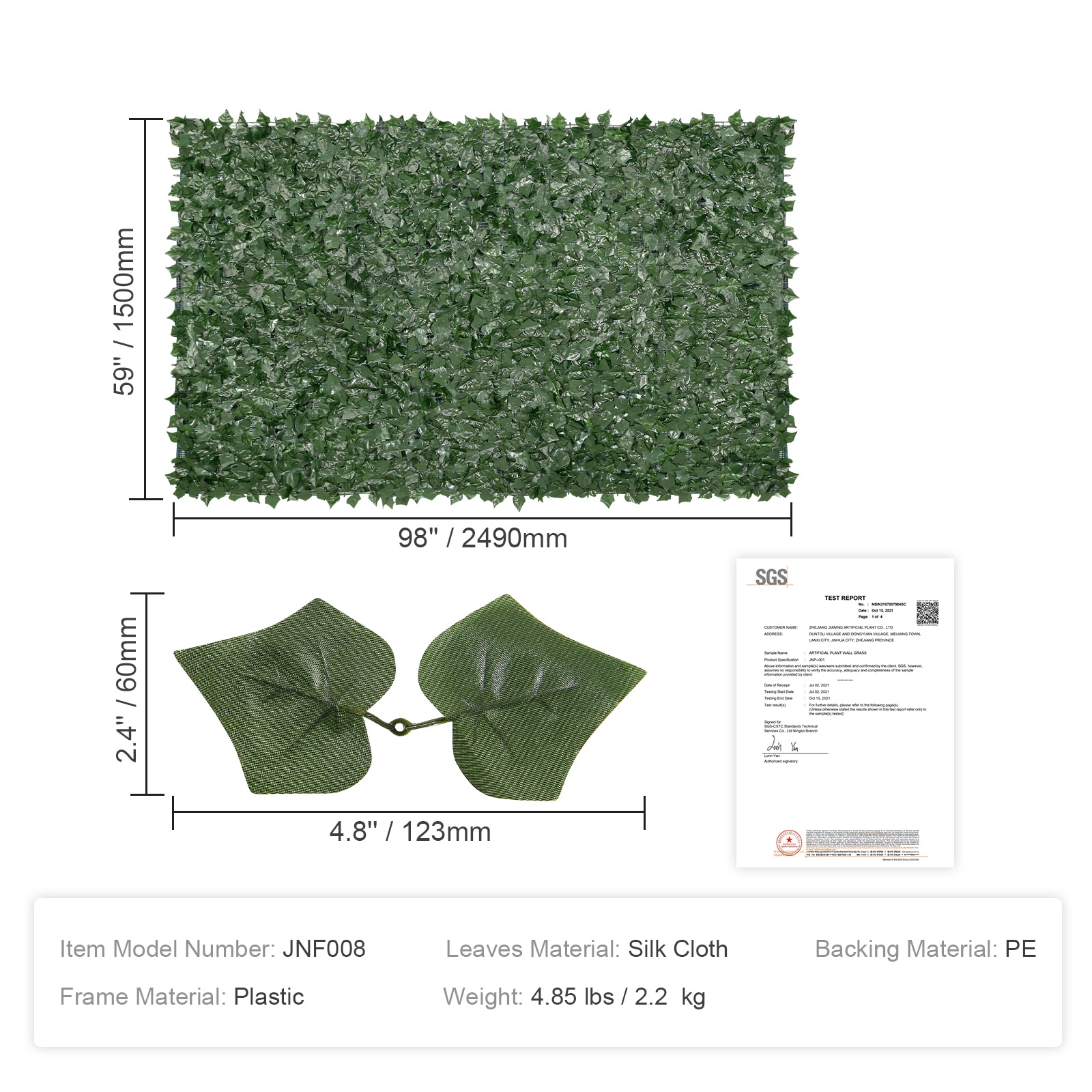 Ivy Privacy Fence, 59 X 98 In Artificial Green Wall Screen, Greenery Ivy Fence With Mesh Cloth Backing And Strengthened Joint, Hedges Vine Leaf Decoration For Outdoor Garden, Yard, Balcony_maomaolike.com
